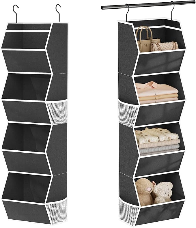 Hanging Closet Organizer 4 Shelf Collapsible Bedroom Closet Organizers and Storage Hanging with Mesh Pocket for Clothes, Clos