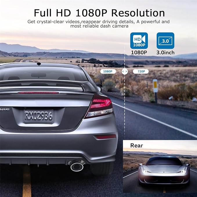 ORSKEY Dash Cam Front and Rear 1080P Full HD Dual Dash Camera in Car Camera Dashboard Camera Dashcam for Cars 170 Wide Angle 
