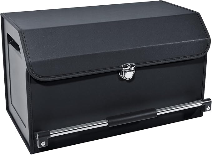 XCF Car Trunk Organizer, Leather Trunk Organizer for SUV with Lid and Sturdy Handle Car Storage Organizer (Black, 20.47 x 11.42