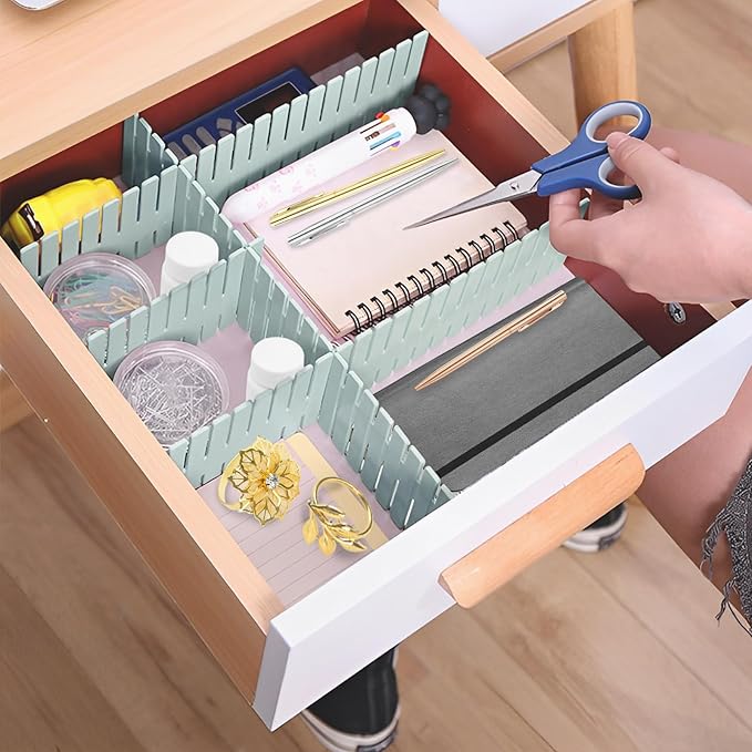 JEPELUS 40 PCS Drawer Dividers, Adjustable Drawer Organizer for Socks Underwear Makeup Cutlery Clothes Dresser, DIY Grid Draw
