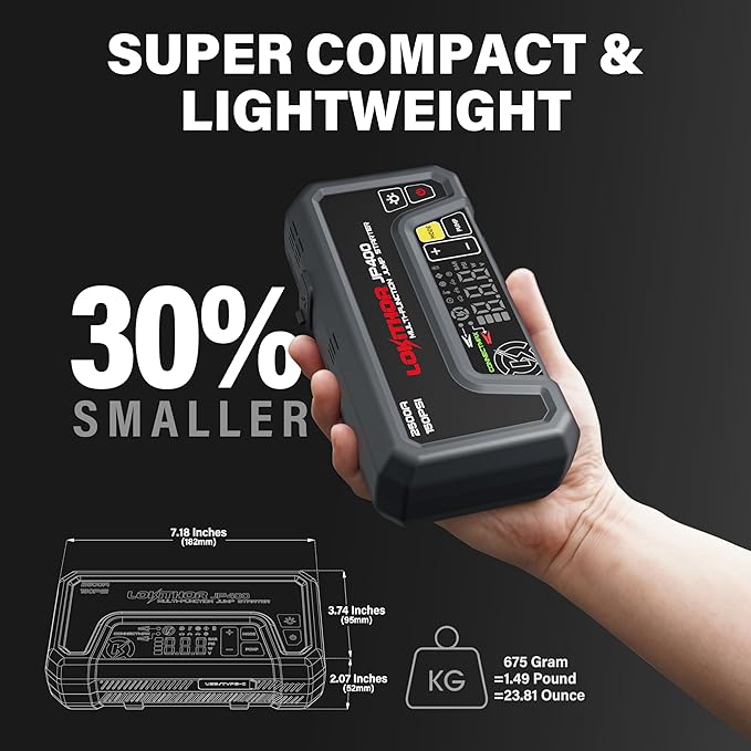 LOKITHOR JP400 Jump Starter with Air Compressor, 2500A 12V Car Battery Jumper Starter Portable (8.5L Gas/6.5L Diesel) with