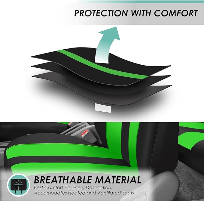 FH Group Car Seat Cover Full Set Striking Striped Car Seat Covers with Front Seat Covers and Rear Split Bench, Universal Fit 