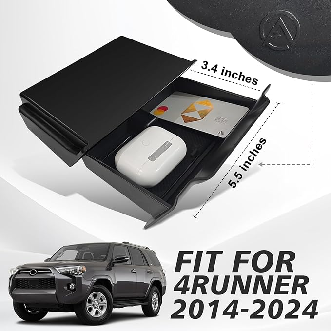 Muslogy Console Storage Drawer Compatible with Toyota 4Runner 2014-2022 2023 2024 Accessories Center Console Organizer Insert Cubby Storage Box With Anti-Slip Mat (One-Touch Self-Locking Mechanism)
