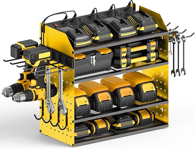 CCCEI Modular Desk Power Tools Organizer with Charging Station, 4 Layer Drills Battery Storage Wall Mount, Garage Shop Organi