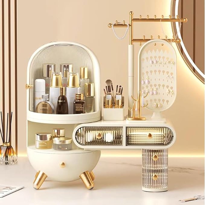 Makeup Organiser Storage Large Capacity Dressing Case Makeup Organizer, Cosmetic Storage Organizer with Drawers, Cabinet,Brus