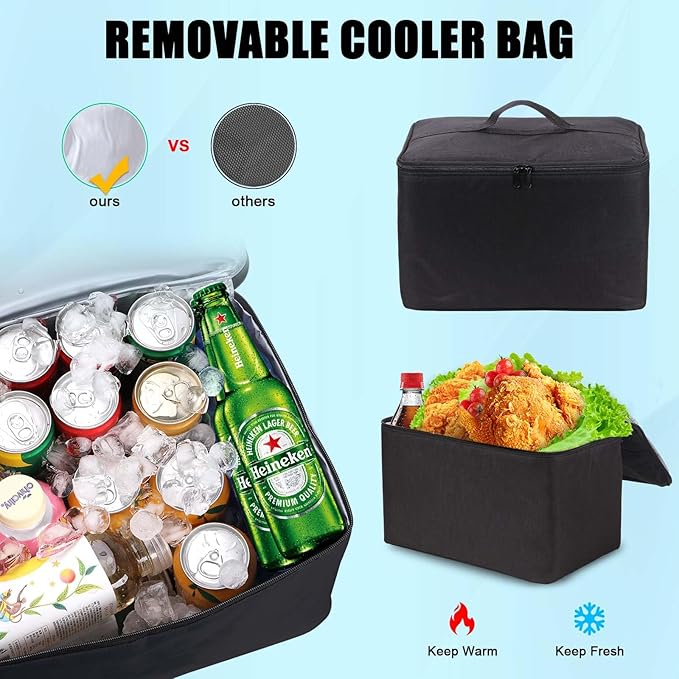 Large Trunk Organizer for Car, SUV, Truck with Removable Cooler Bag-Collapsible Multi Compartments w/Foldable Cover, Non Slip