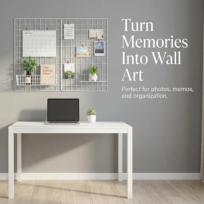 Kaforise Wire Wall Grid Panel, Multifunction Painted Photo Hanging Display and Wall Storage Organizer, Pack of 2, Size 25.6" 