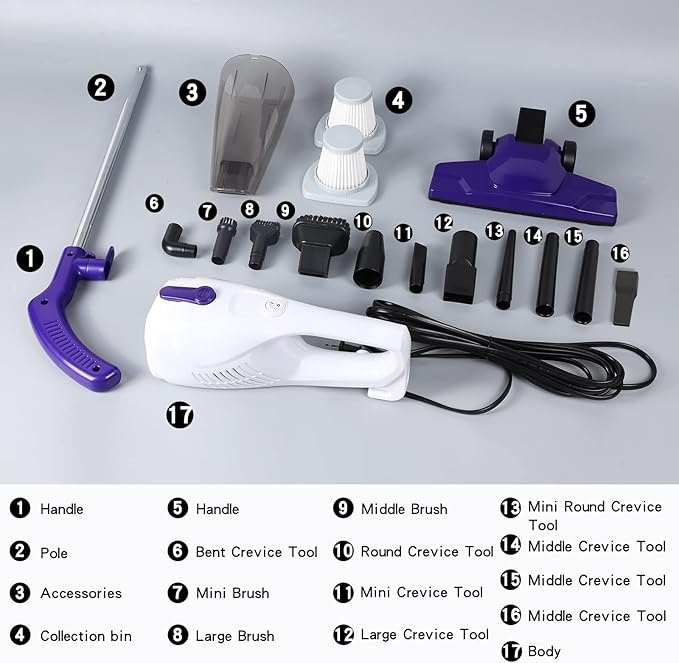 Intercleaner Corded Vacuum Cleaner, 15KPa Powerful Suction with 400W Motor, 12 in 1 Lightweight Bagless Stick Vac with Handhe
