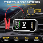 Jump Starter with Air Compressor, 8000A 160PSI Jump Starter Pack (10.0 Gas/7.0L Diesel), 12V Car Jump Starter, Battery Jump
