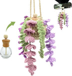 Crochet Car Air Freshener, 15ml Empty Refillable Oil Diffuser Bottle with Crochet Violet Hanging Plant for Car Rearview Mirro