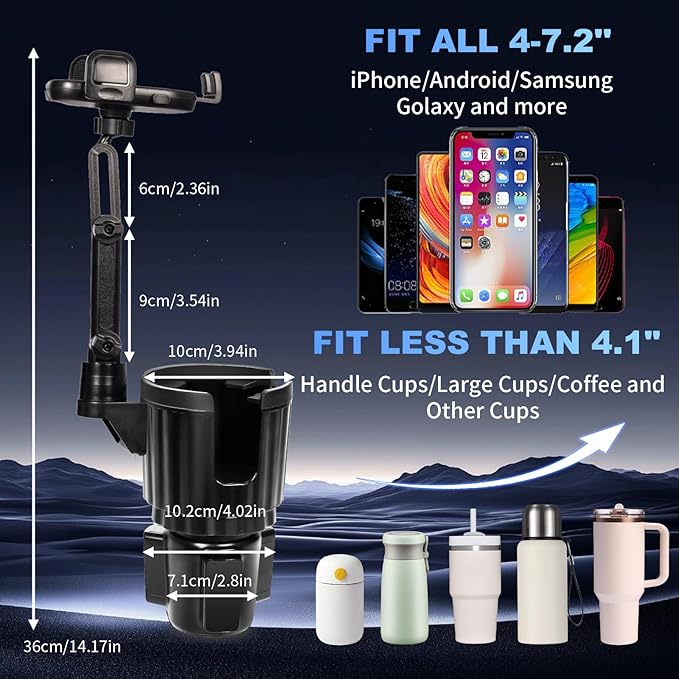 YUHENG Upgraded Cup Holder Phone Mount for Car - Permanent Screw-Fixed Base (No Wobble), Offset Space-Saving Design,Universal