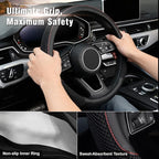 KAFEEK 15 inch Steering Wheel Cover, Cooling Ice Silk Mesh with Microfiber Leather, Ultra Breathable, Anti Slip Car Grip, Hea