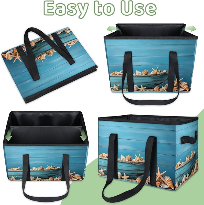 Reusable Grocery Bags Heavy Duty Shopping Bags Foldable Large Tote Bags with Long Handles & Hard Bottom
