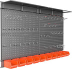 TORACK Metal Pegboard with Peg Board Hooks, Tools Storage Pegboard with Pegboard Hooks, Wall Mounted Storage Bins, Shelves, T