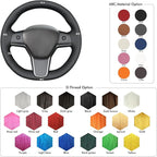 MEWANT Hand Stitched Steering Wheel Cover for Tesla Model 3 2017-2023 / Model Y 2020-2023 for Tesla Model 3/Y Accessories