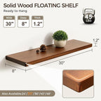Fun Memories 30 Inch Floating Shelves, Rustic Solid Wood Wall Shelves Set of 2, 8 Inch Deep Floating Shelf for Bathroom, Bedr