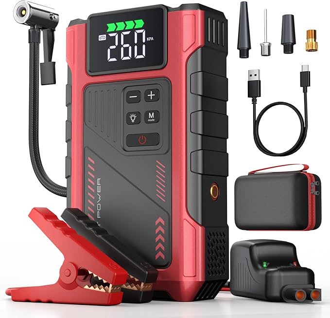 4500A Car Jump Starter with Air Compressor, Portable Battery Charger Jumpstart 12V Vehicle, Power Pack with 150PSI Tire