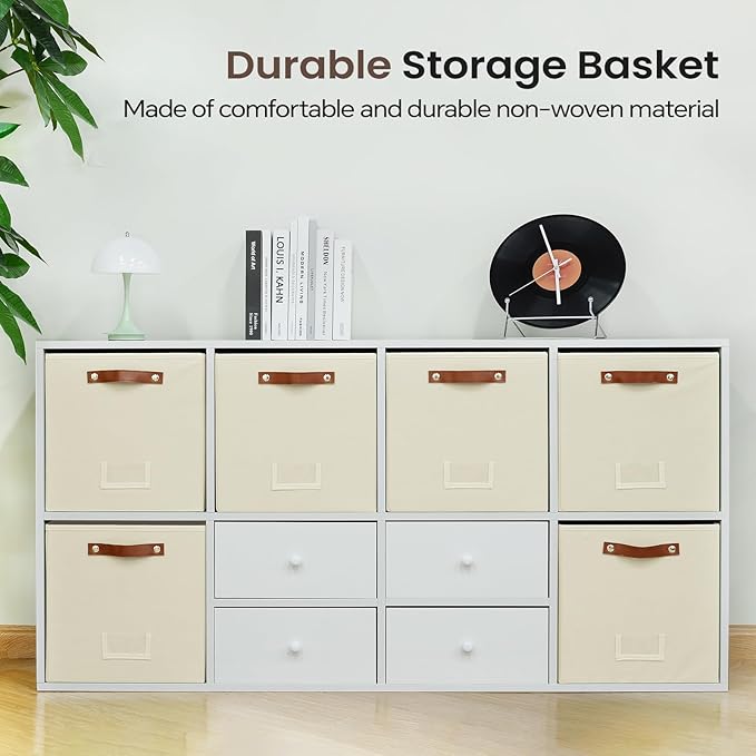FinishingBo 6-Pack Storage Cubes with Handles & Label Holders Basket, Closet Cube Home Organizer Bins(Beige, 13 x 13 x 13 inc
