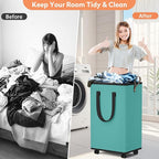 SpaceTrove Laundry Basket with Wheels, Collapsible Laundry Baskets, Laundry Hamper with Handles Detachable Wheels, Rolling La