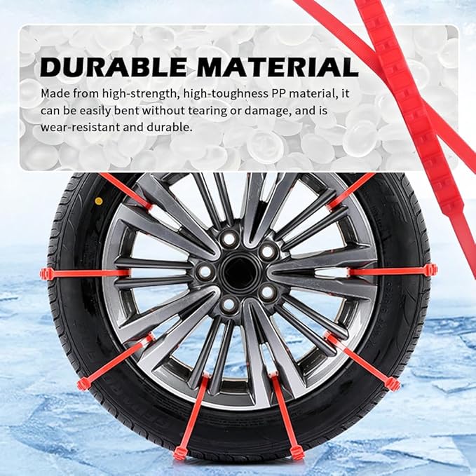 10PCS Snow Chains for Car Tires,Adjustable & Strong Grip Tire Chains for Trucks with Serrated Non-Slip Design,Reusable Tire S
