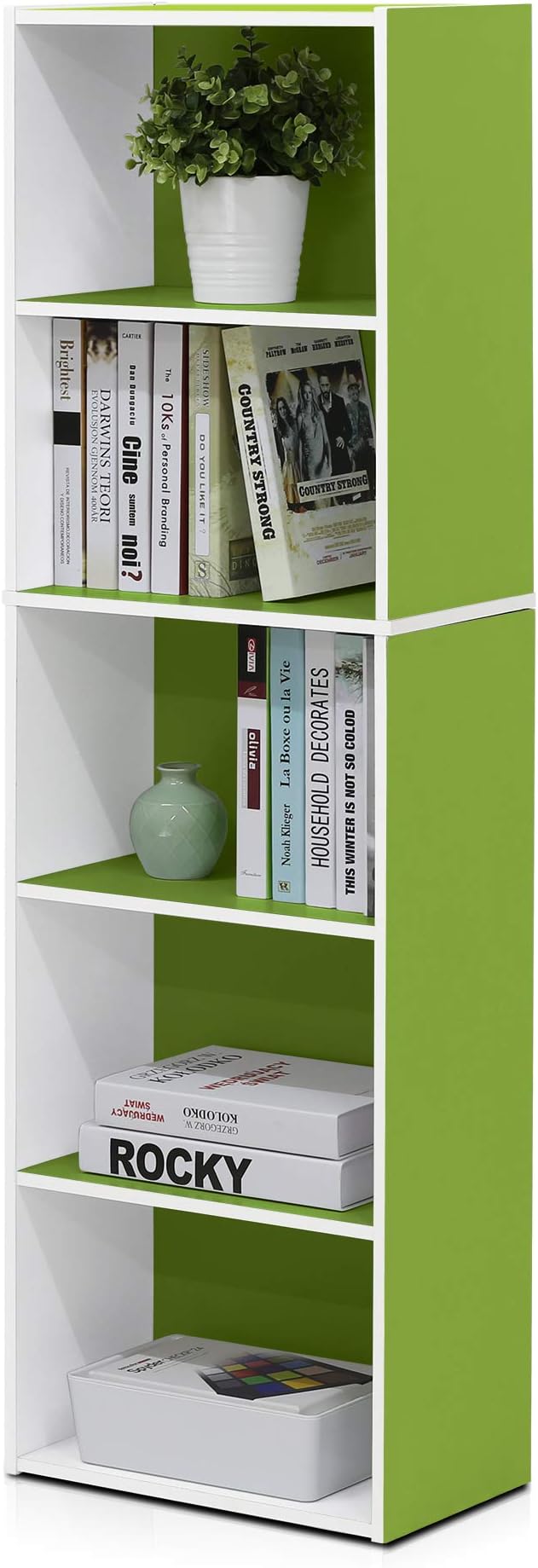 Furinno LUDER Book Shelf, 5-Tier Bookshelf, Bookcase with Open Shelves, 9.4 x 15.8 x 52, Easy Assembly, for Living Room, Bedr