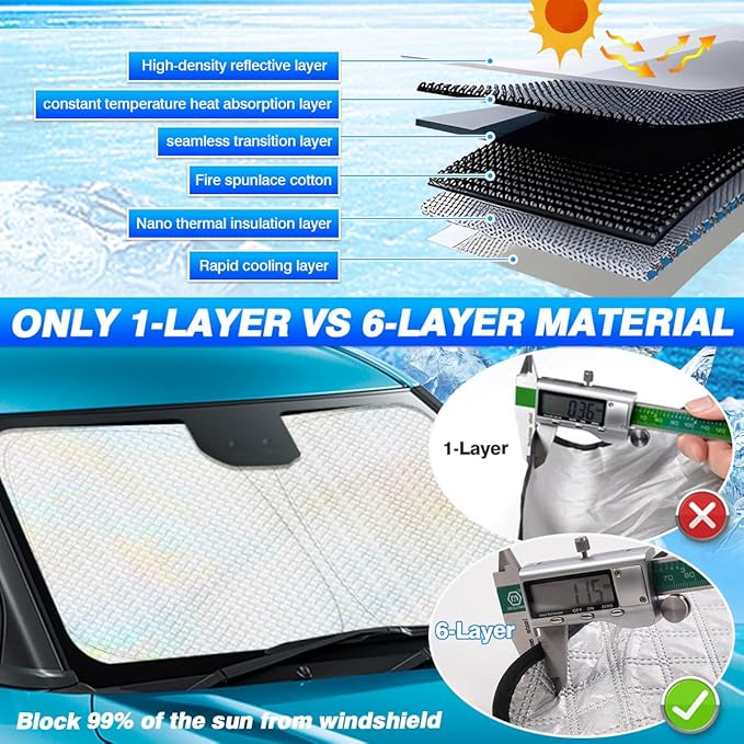 Windshield Sun Shade for 2025-2026 Nissan Murano Accessories Thicken 6-Layer Front Window Sunshade Cover Sun Visor Protector Foldable Block UV Rays Keep Vehicle Cool
