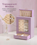 Homde Jewelry Organizer Girls Women Jewelry Box for Necklaces Rings Earrings Gift Bracelets Storage Case (Grey Purple + Gold)