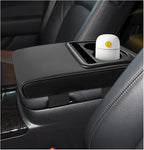 Car Center Console Armrest Pillow, Waterproof Leather Armrest Cushion with Cup Holder & Phone Holder, Memory Foam Arm Rest Box Cover Protector with Storage Bag for Most Cars (Black)