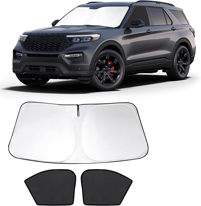 3PCS Car Window Shades Front Windshield Sun Shade Foldable Window Shade Custom Fit for 2020-2024 Fo-rd Explorer Accessories Car Shades for Front Windows Anti-UV Rays Block Heat