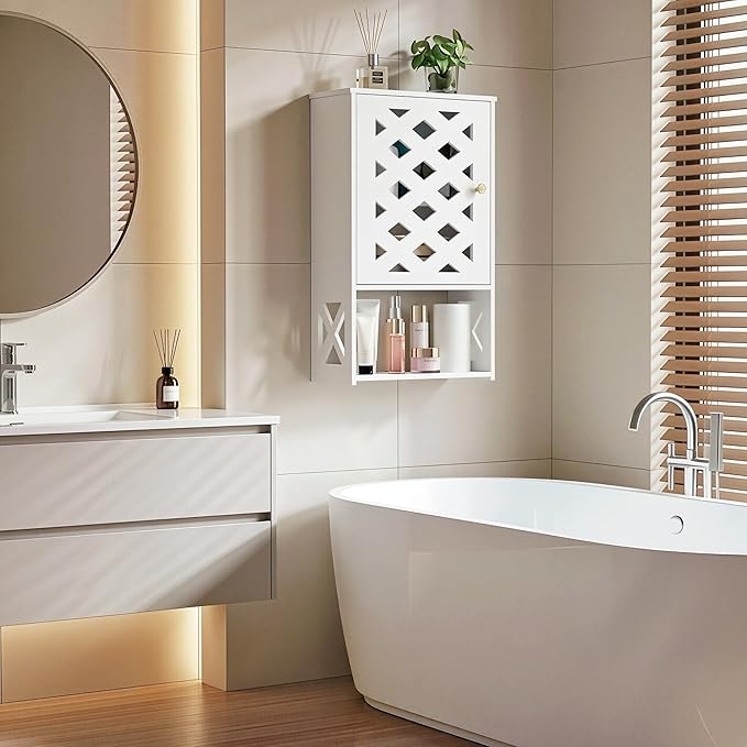 Wall Bathroom Cabinet Over The Toilet, Small White Medicine Cabinet with Shelves, Space-Saving Storage Organizer for Bathroom