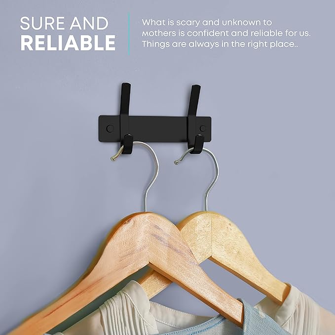 Matte Black Small Coat Rack Wall Mount – 6 Inch Stainless Steel Hook Rail with 2 Double Coat Hooks – Wall Mounted Entryway Or