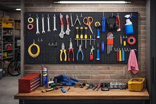 Peg Board Wall Organizer, Black Metal Pegboard Organizer, 2 Metal Pegboard Panels(12"x24") with 68 Accessories, Wall Mount La