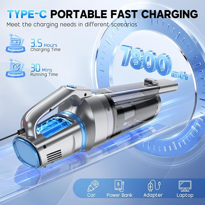 JONYJ Handheld Vacuum Cordless, 16000PA Strong Suction Hand Held Car Vacuum Cleaner, Portable Hand Vacuum Rechargeable with M