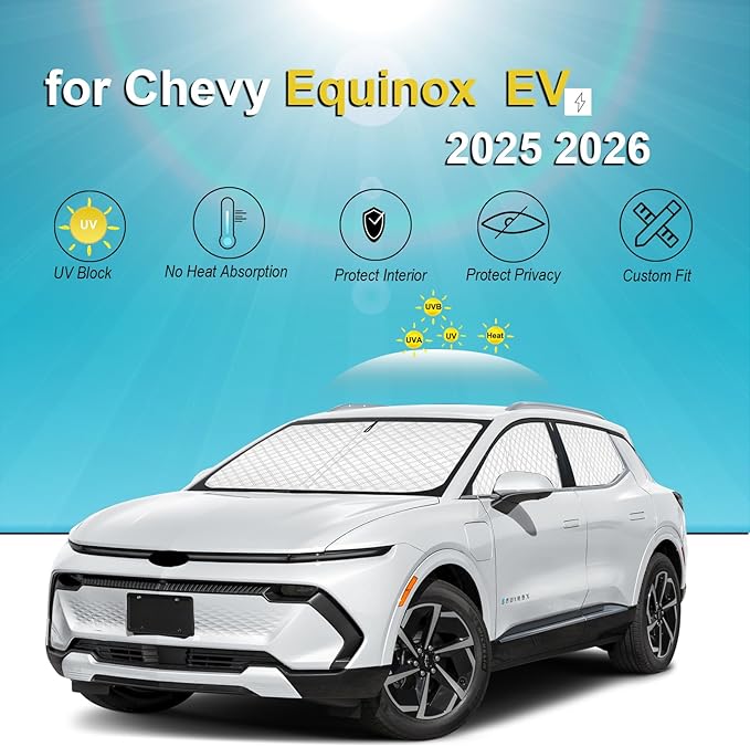 KMF 5pcs Sun Shades for 2025 2026 Chevy Equinox EV Accessories, Chevrolet Car Window Covers Sunshade for Windshield Side Rear, UV Block and Blackout Privacy for Car Camping Outdoor