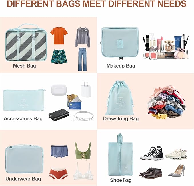 8 Set Compression Packing Cubes for Travel Essentials,Suitcase Organizer Bags, Carry-On Luggage Accessories with Laundry & To