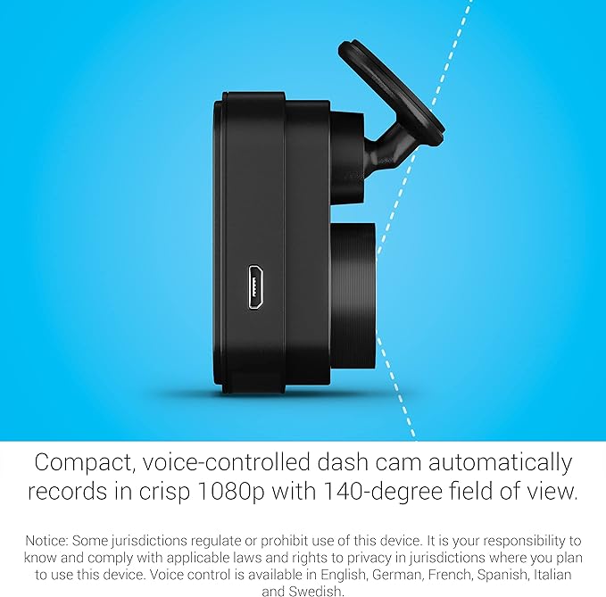 Garmin Dash Cam Mini 2, Tiny Size, 1080p and 140-degree FOV, Monitor Your Vehicle While Away w/ New Connected Features, Voice
