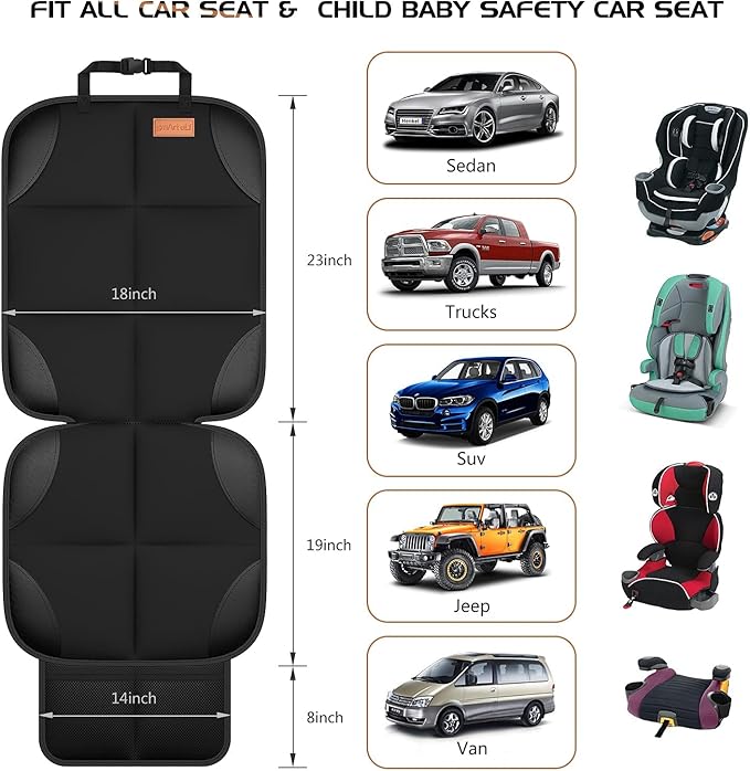 SMART ELF Car Seat Protector, 2Pack Seat Protector Protect Child Seats with Thickest Padding and Non-Slip Backing Mesh Pocket