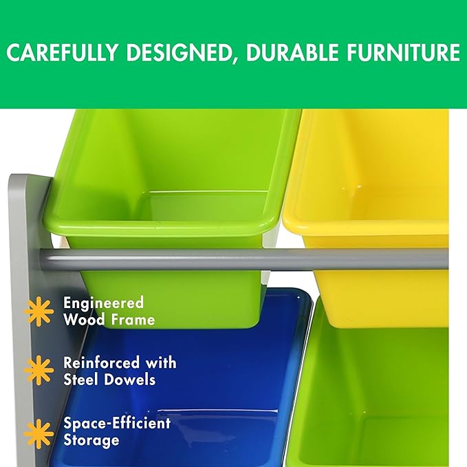 Humble Crew Supersized Toy Storage Organizer with 16 Removable Bins, Grey/Blue/Green/Yellow – Large Toy Storage for Toddlers 