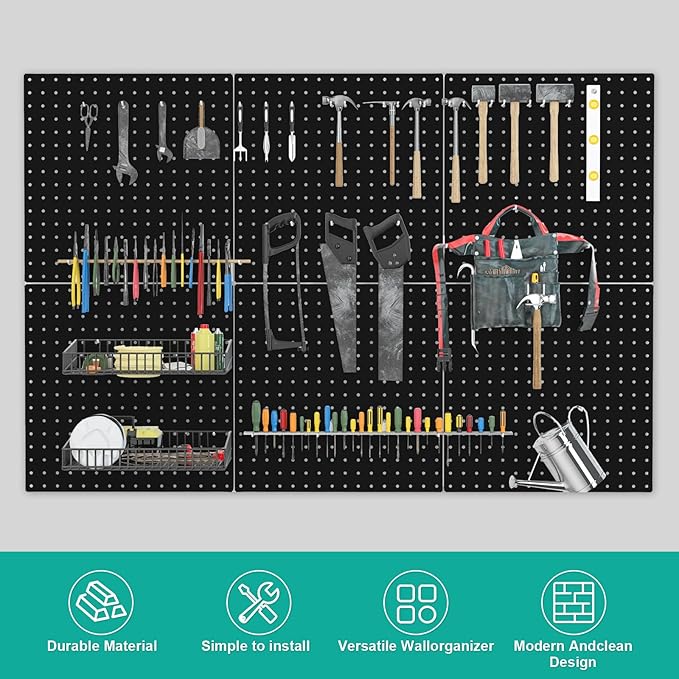 Pegboard, 4 PCS 16”×16” Large Heavy Duty Metal Pegboard Panels with Frame Black Peg Board Display Peg Boards for Walls, Displ