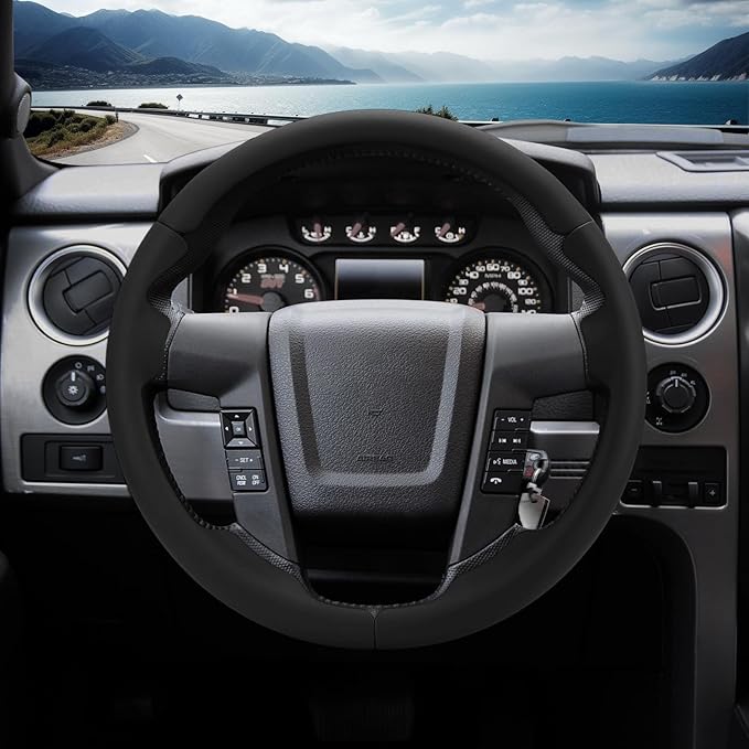 Steering Wheel Cover for Ford F150 2009-2014/ Ford Expedition 2015-2017, Car Steering Wheel Cover Protector Accessories for Ford (Black)