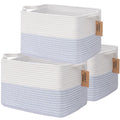 COMFY-HOMI 3PACK Cotton Rope Square Baske with Handles for Shelves|Dog Toy Baske Bin and Storage|Baby Baske for Gift|Shoe Bas