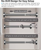 Adjustable Pressure-Mounted Closet Rod, Telescopic No-Drill Hanging Bar, Space-Saving Extendable Wardrobe Pole for Clothes (B