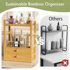 AmazerBath Bamboo Bathroom Countertop Organizer, 2-Tier Makeup Organizer with 2 Drawers, Vanity Organizer Storage Coffee Matc