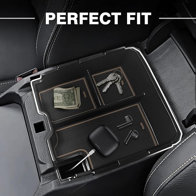 Muslogy Center Console Organizer Compatible with Ford Ranger 2024 2025 2026 & Raptor Accessories Two-Layer Storage Box Insert Tray Secondary Storage Divider Armrest ABS Material Glove Box (Sandstone)