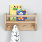 Max & Lily Wall Shelf with Pegs, 16 Inch Floating Bookshelf for Kids Room, Solid Wood Wall-Mounted Storage Shelf with Hooks f