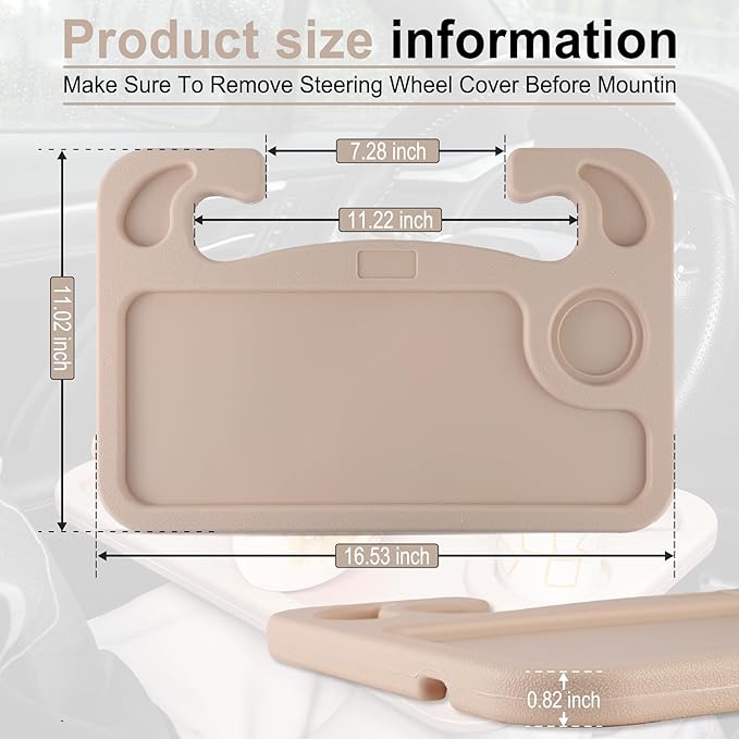 JUSTTOP Car Steering Wheel Desk, Travel Car Accessories, Car Stand Trays for Eating, Multipurpose Car Steering Wheel Desk Tray Table(Cream)