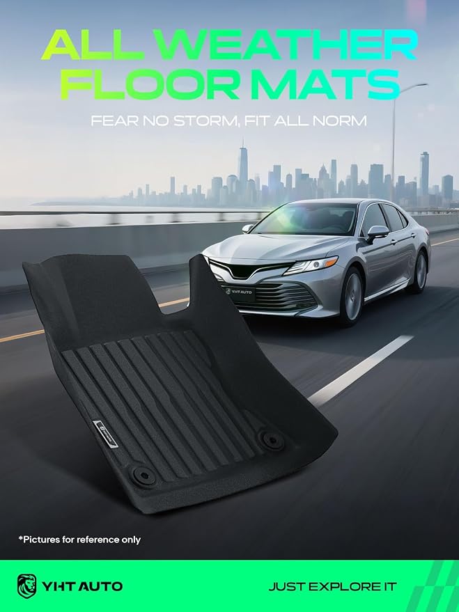 YHTAUTO Floor Mats Compatible with 2014-2017 Infiniti Q50, TPE Floor Liners All-Weather Protection Custom Fit, 1st & 2nd Row, Set of 3 Black