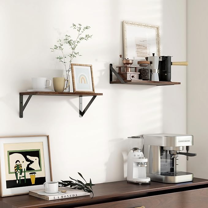 Axeman Floating Shelves for Wall, 16''W x 8''D Wood Floating Shelves Set of 2, 8 Inch Deep Rustic Wall Shelves for Bookshelf 