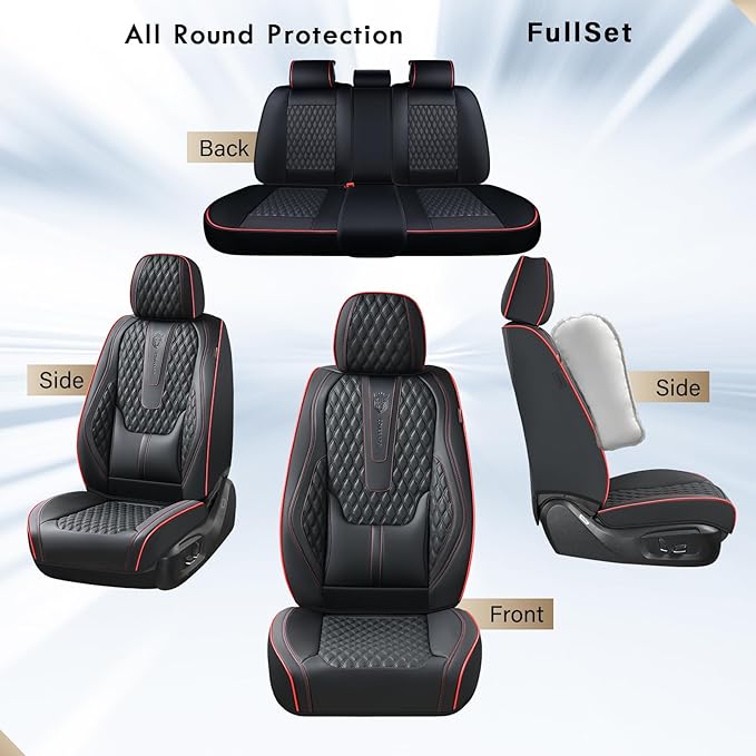 Coverado Car Seat Covers Full Set, Nappa Leather Seat Covers for Car, Waterproof Car Seat Protector with Lumbar Support, Auto