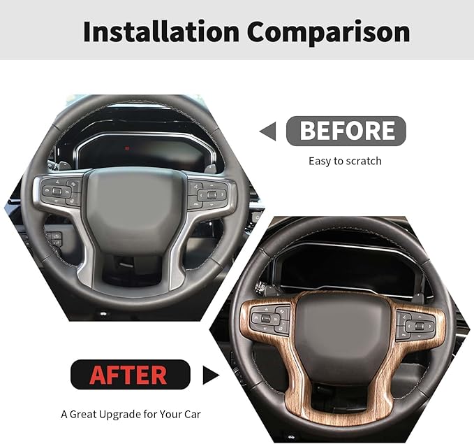 Steering Wheel Trim Cover Frame Decoration Interior Accessories Compatible with Chevrolet Silverado 2019-2023,for Chevrolet Tahoe 2021-2023,for Suburban SUV 2020-2023,Wood grain